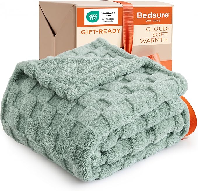 Bedsure GentleSoft Sage Green Throw Blanket for Couch - Checkered Fleece Blankets Gifts for Kids Girls, Cute Soft Cozy Spring Throw for Bedroom Home Decor Gifts, 50x60 Inches