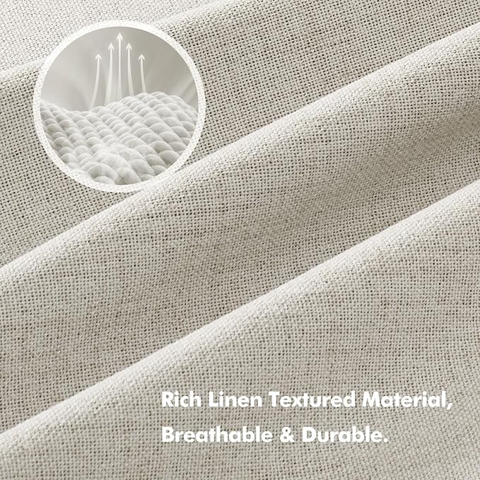 MIULEE 100% Blackout Linen Curtains for Bedroom, Light Cream Solid Luxury Decor Thermal Insulation Room Darkening Drapes for Living Room Nursery Back Tab Rod Pocket 42 x 96 Inches, 2 Panels