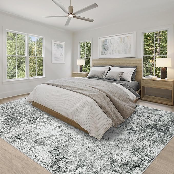 XLUEZ 9x12 Area Rug for Living Room, Washable Modern Abstract Large Area Rug Neutral Soft Non Slip Kids Rug Stain Resistant Indoor Carpet for Bedroom Dining Room Playroom Office(Grey, 9'x12')