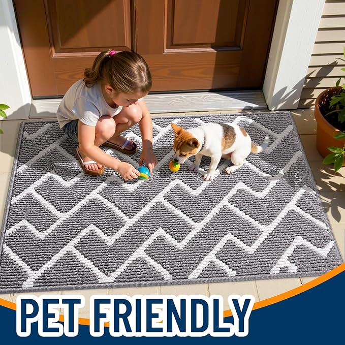 OLANLY Front Door Mat, Non-Slip Rubber Backing, Dirt Resistant and Absorbent, Washable, Easy to Clean Low-Profile Indoor Doormat for Back Door, Entryway, Inside Entrance, 59x20, Grey