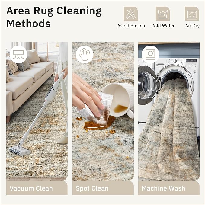 Soalmost 6x9 Abstract Area Rugs for Living Room 6 x 9 Washable Non Slip Low Pile Rugs for Bedroom Dining Room Foldable Thin Brown Grey