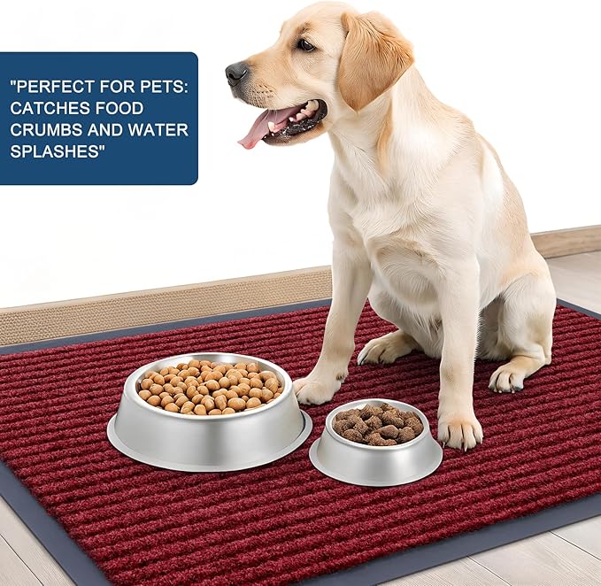 OLANLY Front Door Mat Indoor Outdoor Entrance, 2-Pack 47 x 23 Inch, Waterproof Heavy Duty Doormat, Fade Resistant, Low Profile, Easy Clean Patio Porch Welcome Floor Mats for Entry, Wine Red