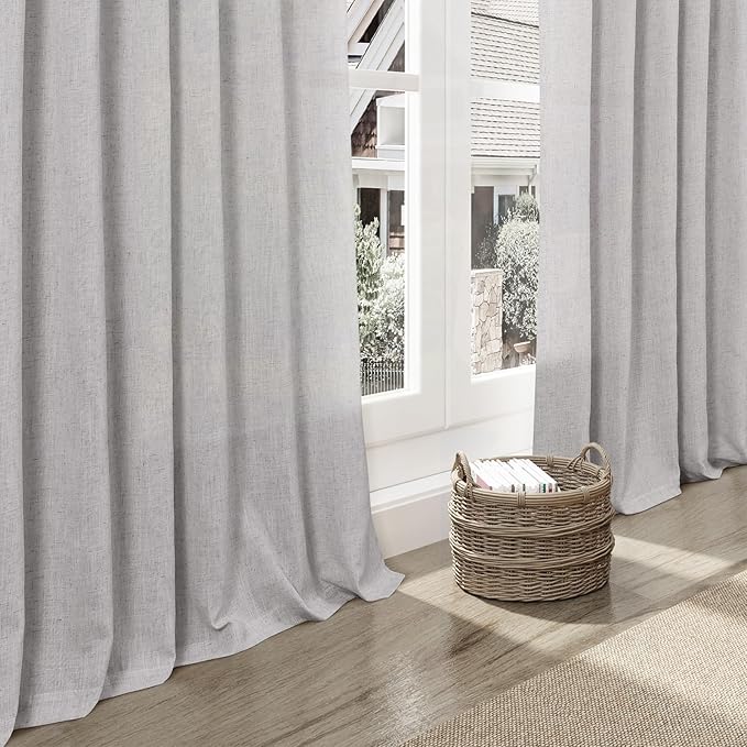 Grey Linen Blend Drapes 84 Inch Length 2 Panels Set Back Tab Rod Pocket Light Filtering Privacy Semi Sheer Textured Curtains Neutral Farmhouse Decor Curtains for Living Room Bedroom 40x84