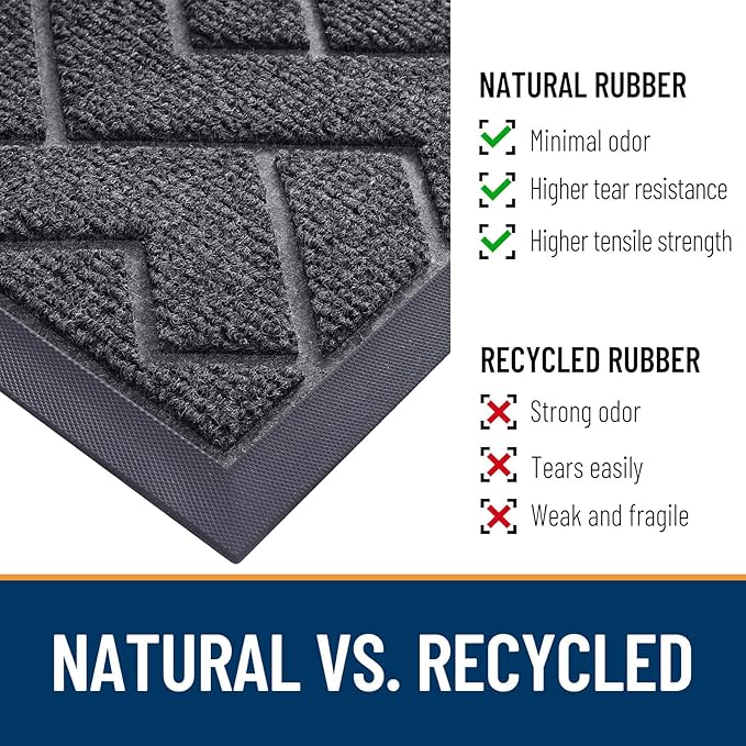 OLANLY Front Door Mat Indoor Outdoor Entrance, Waterproof All-Season, All-Weather Doormat, Sturdy Natural Rubber, Low Profile, Easy Clean Patio Porch Entryway Mat, Herringbone Brick (Grey, 47x17)