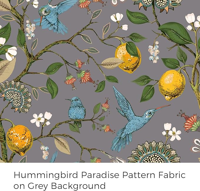 Topfinel 90 Inches Long Curtains, Gray and Yellow Moody Country Anthropologie Cabin Blackout Sun Block Floral Hummingbird Plant Lemon Patterned Grommet Damask Drapes Two Pages for Living Room Office