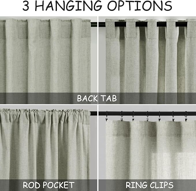 Sage Green Linen Blend Drapes 84 Inch Length 2 Panels Set Back Tab Rod Pocket Semi Sheer Textured Light Green Vertical Curtains Boho Farmhouse Decor Spring Curtains for Living Room Bedroom 40x84