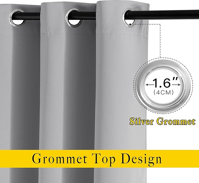 NICETOWN Silver Grey Curtains 96 inches Long, Grommet Thermal Insulated Blackout Curtains Privacy Window Treatments for Boys Room/Living Room, W46 x L96, 2 Panels