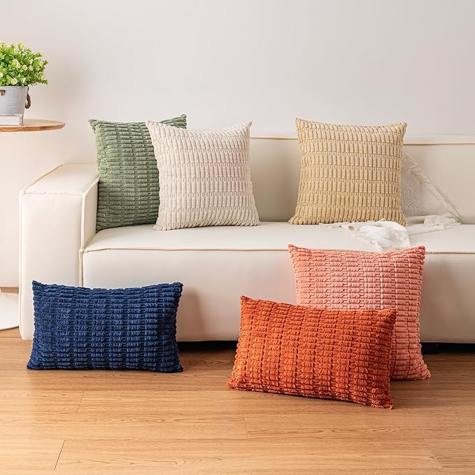 Pack of 2 Corduroy Decorative Throw Pillow Covers 24x24 Inch Soft Striped Pillow Covers Modern Farmhouse Home Decor for Sofa Living Room Couch Bed（Wine Red）