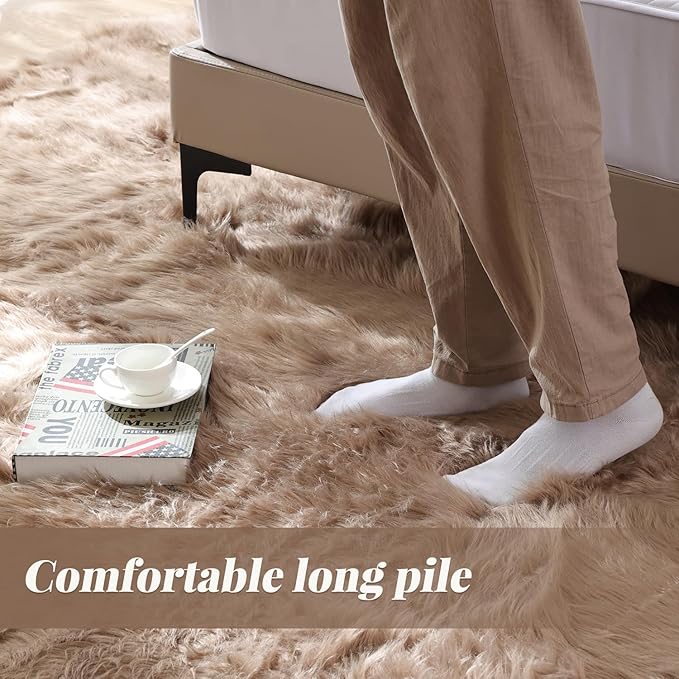 ORINOVA Beige Area Rugs for Living Room Bedroom Nursery 9X12 Washable Faux Sheepskin Fluffy Fur Rug Kids Room Decor Soft Cozy Home Décor