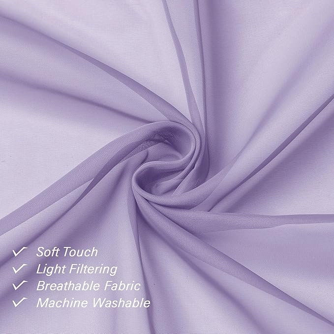 Lecloud Light Purple Sheer Curtains 84 Inches Long 2 Panels, Double Rod Pocket Window Dining Room/Living Room Lavender Curtain, Light Filtering Solid Voile Girls Bedroom Drapes, 40X84 Inch