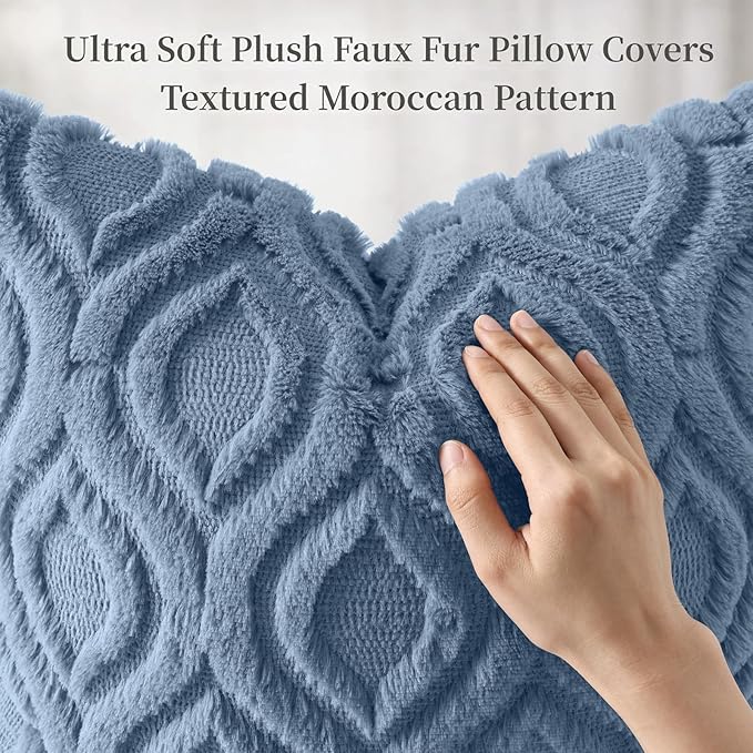 decorUhome Throw Pillow Covers 12x20 Inch Set of 2, Soft Plush Faux Wool Dusty Blue Solid Couch Pillow Covers, Accent Farmhouse Neutral Rectangle Pillow Cases for Sofa Bed Living Room