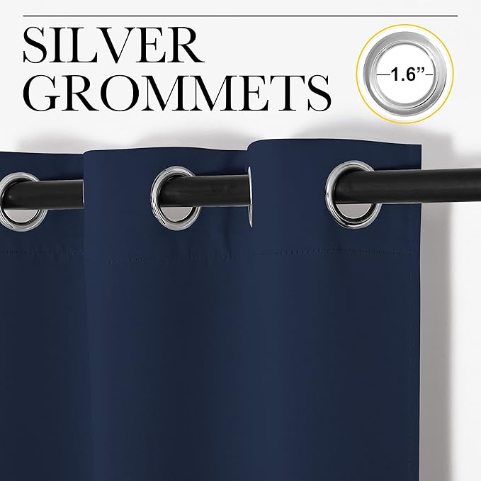 NICETOWN Blackout Curtain Panels for Bedroom, Navy, 2 Panels, W29 x L30-inch, Thermal Insulated Grommet Top Blackout Draperies and Drapes for Basement