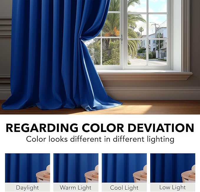 Deconovo Blackout Curtains, Thermal Insulated, W52 x L72 2 Panels, Back Tab, Machine Washable, Room-Darkening Drapes for Bedroom/Living Room Royal Blue