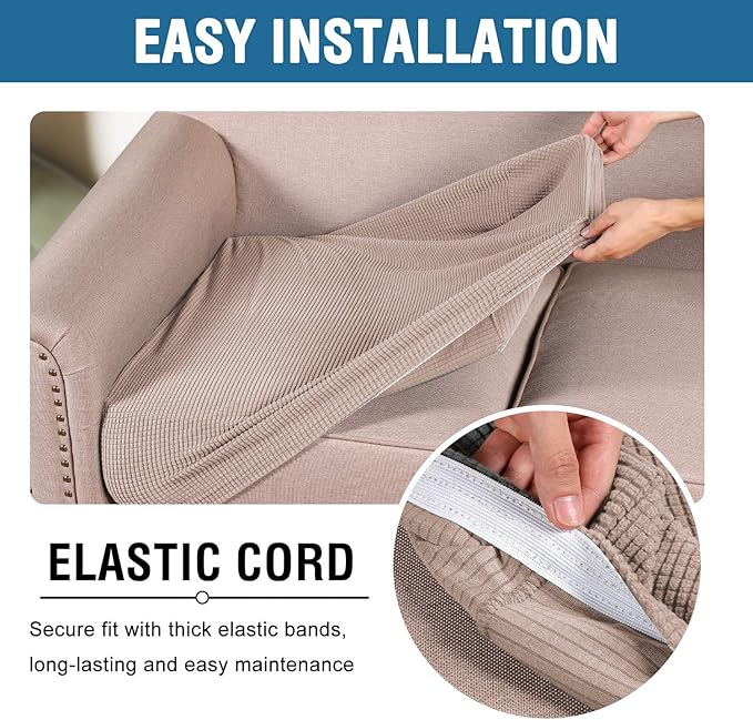 H.VERSAILTEX High Stretch Individual Seat Cushion Covers Sofa Slipcovers Couch Cushion Covers Sofa Covers Featuring Jacquard Textured Twill Fabric (1 Pack for 1 Cushion Chair, Sand, Small)