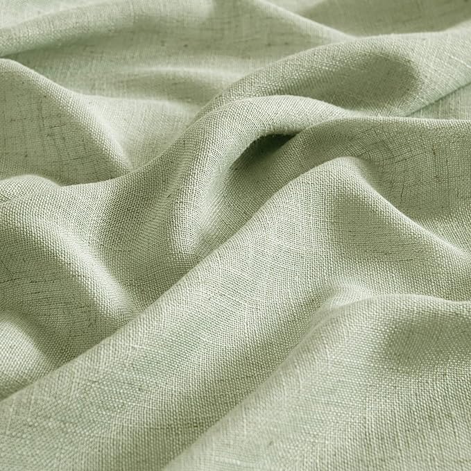 MIULEE Sage Green Linen Curtains 63 Inch Length 2 Panels for Bedroom Living Room, Soft Thick Linen Textured Kitchen Window Drapes Semi Sheer Light Filtering Back Tab Rod Pocket Burlap Look Decor