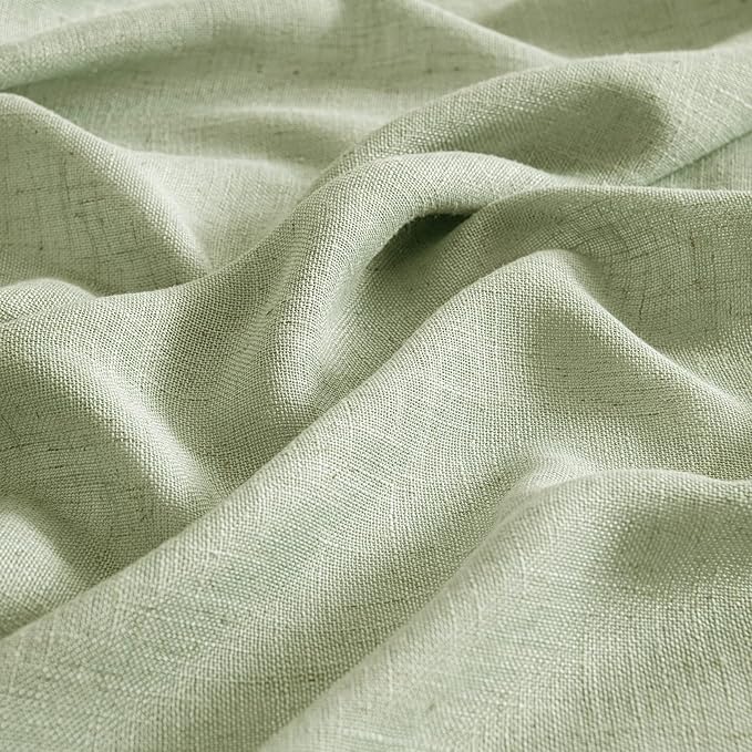 MIULEE Sage Green Kitchen Curtains 24 Inch Length 2 Panels, Soft Thick Linen Textured Semi Sheer Light Filtering Short Cafe Tier Curtains for Small Half Window Bathroom Laundry Back Tab Rod Pocket