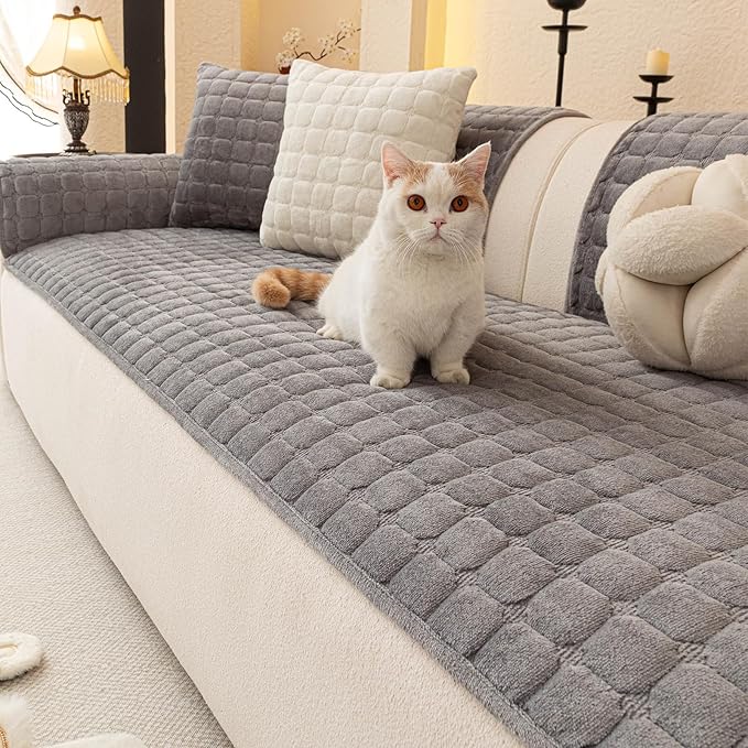 Velvet Couch Covers for Dogs, Dog Sectional Couch Covers, Pet Couchs Cover for 3-4 Seater, Couchs Protector for Dogs, Sectional Sofa Cover for Pet Washable(1PC,Dark Grey,27.6"×82.7")