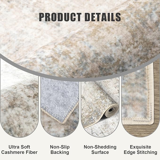 2.6'x8' Runner Rug Washable Rug;Modern Abstract Soft Thin Runner Rug Brown Grey