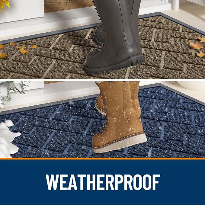 OLANLY Front Door Mat Indoor Outdoor Entrance, Waterproof All-Season, All-Weather Doormat, Sturdy Natural Rubber, Low Profile, Easy Clean Patio Porch Entryway Mat, Herringbone Brick (Brown, 71x23)