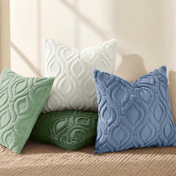 decorUhome Throw Pillow Covers 12x20 Inch Set of 2, Soft Plush Faux Wool Dusty Blue Solid Couch Pillow Covers, Accent Farmhouse Neutral Rectangle Pillow Cases for Sofa Bed Living Room