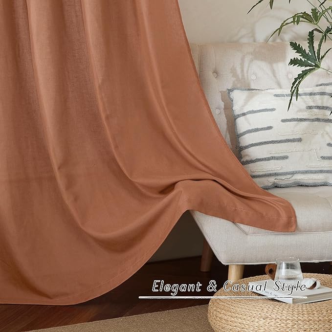 NICETOWN Caramel Linen Curtains for Kitchen, Thick Flax Small Window Treatments Semi Sheer Privacy Assured with Light Through for Cafe/Bathroom, W55 x L144, 2 Panels
