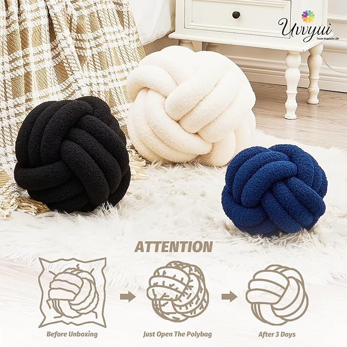 Uvvyui Knot Pillow Ball, Soft Home Decorative Pillows, Round Throw Pillow, Handmade Knotted Plush Pillow, Round Boucle Pillow Cushion (11 Inches Sage Green)