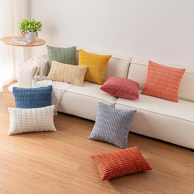 Pack of 2 Corduroy Decorative Throw Pillow Covers 12x24 Inch Soft Striped Pillow Covers Modern Farmhouse Home Decor for Sofa Living Room Couch Bed（Blue）