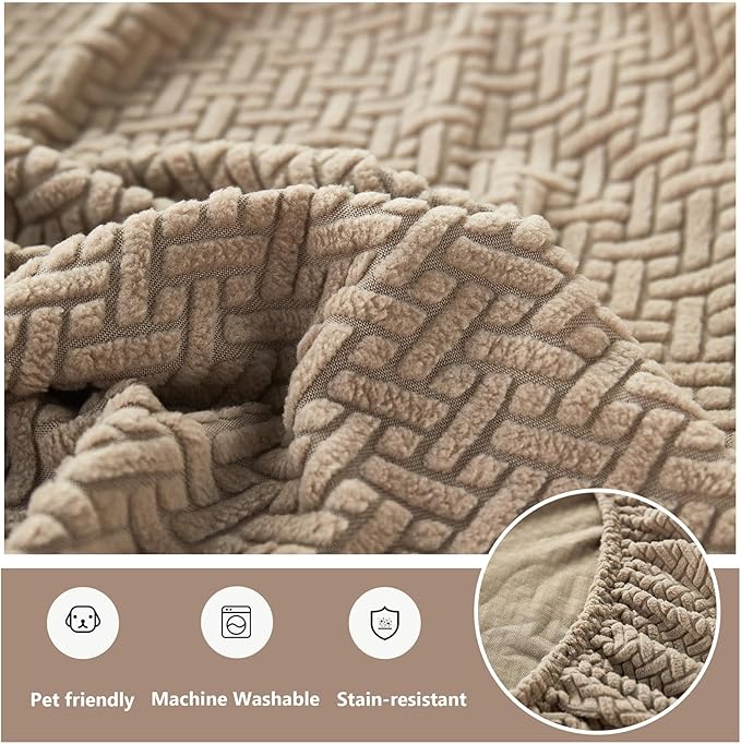 Couch Cushion Covers for Sofa Couch Covers Wear-Resistant Universal Sofa Cover Washable Stretch for Sectional Slipcovers (Texture-Light Coffee,Large Double Seat Cover)