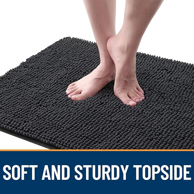 OLANLY Dog Door Mat for Muddy Paws 30x17, Absorbs Moisture and Dirt, Absorbent Non-Slip Washable Doormat, Quick Dry Chenille Mud Mat for Dogs, Entry Indoor Entryway Carpet for Inside Floor, Dark Grey