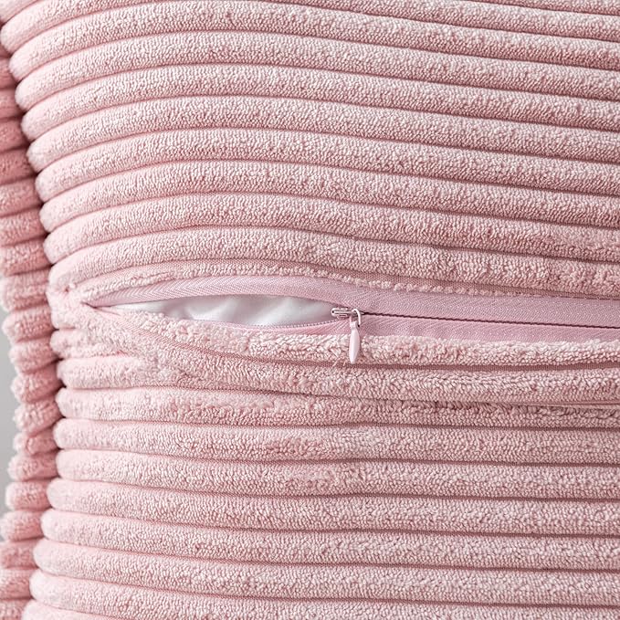 MIULEE Spring Decorative Throw Pillow Covers for Couch Bed Livingroom 20x20 Inch Set of 2 Pink Boho Accent Throw Pllows Broadside Striped Patchwork Soft Corduroy Pillowcases Valentine Decor