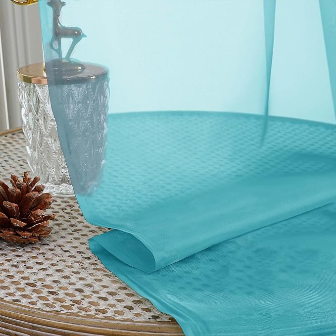 OVZME Sheer Turquoise Curtains 108 Inches Long 2 Panels Set, 59 Inch Extra Wide Lightweight Airy Turquoise Sheer Curtain for Living Room Bedroom, Filmy Voile Rod Pocket, 59Wx108L Inches