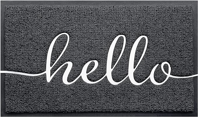 CozyBounty Door Mat Hello Mats Outdoor Indoor Non-Slip Doormat for Entryway Low-Profile Floor Mat for Yard, Garage, High Traffic Areas (32"x20", Black)