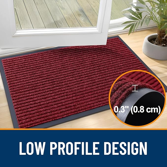 OLANLY Front Door Mat Indoor Outdoor Entrance, 2-Pack 59 x 34 Inch, Waterproof Heavy Duty Doormat, Fade Resistant, Low Profile, Easy Clean Patio Porch Welcome Floor Mats for Entry, Wine Red
