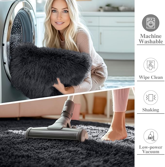 OLANLY 3x6 Machine Washable Runner Rugs for Hallway, Soft Fluffy Shaggy Bedside Rugs for Bedroom, Living Room, Indoor Floor Carpet for Kids Girls and Boys, Nursery Rooms, Home Decor Aesthetic, Black