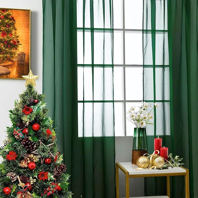SpaceDresser Basic Rod Pocket Sheer Voile Window Curtain Panels White 1 Pair 2 Panels 38 Width 45 Inch Long for Kitchen Bedroom Children Living Room Yard(Foliage Green,38 W x 45 L)