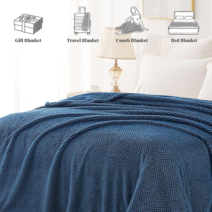 Whale Flotilla Extra Large Fuzzy Fleece Throw Blanket for Couch, 50x70 Inch Fluffy Warm Soft Jacquard Blankets for All Season, Lightweight and Cozy, Navy Blue