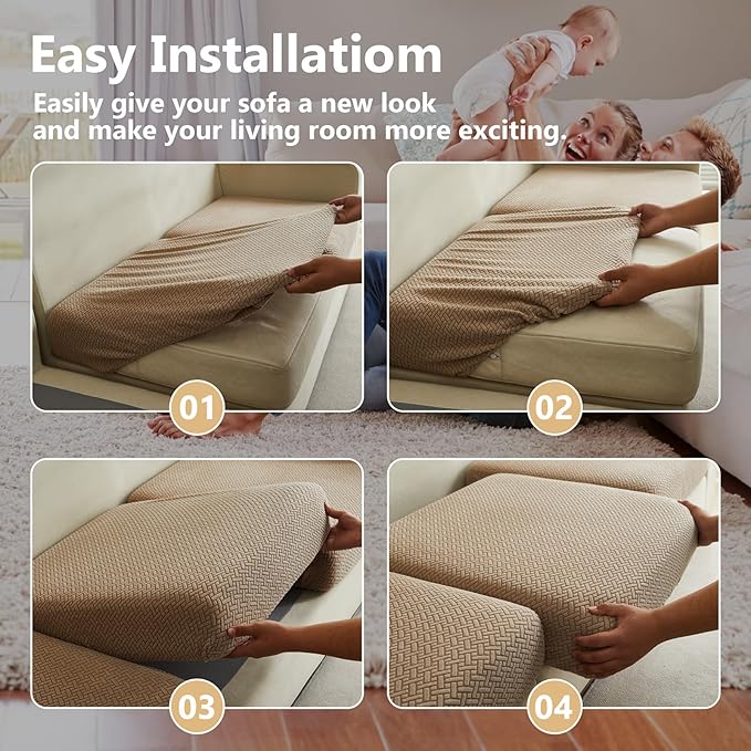 Couch Cushion Covers for Sofa Couch Covers Wear-Resistant Universal Sofa Cover Washable Stretch for Sectional Slipcovers (Texture-Light Coffee,Large Single Seat Cover)