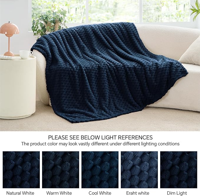 BEDELITE Fleece Blanket - 3D Jacquard Decorative Navy Throw Blankets for Couch & Bed, Soft and Cozy Warm Plush Fluffy Blanket All Seasons Suitable, 50x70Inches