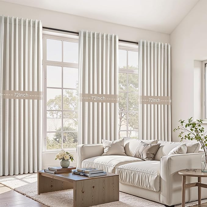 Birch Cream Extra Wide 72 Inches Blackout Curtains for Living Room Ivory Linen Blend Pleated Farmhouse Drapes Back Tab Pleated Rod Pocket Ceiling Track Large Windows Burg (72" Wx90 Lx 1 Panel)