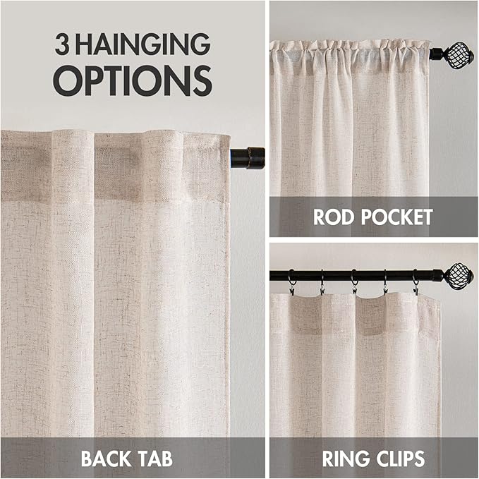 MIULEE Natural White Linen Curtains 102 Inch Length 2 Panels for Bedroom Living Room, Soft Thick Linen Textured Window Drapes Semi Sheer Light Filtering Back Tab Rod Pocket Burlap Look Decor
