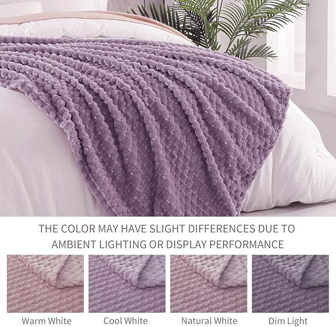 Exclusivo Mezcla Fleece King Blanket for Bed, Extra Large Fuzzy Grayish Purple Bed Blankets, Soft Cozy Plush Sofa Throws for All Seasons, 90x104 Inches