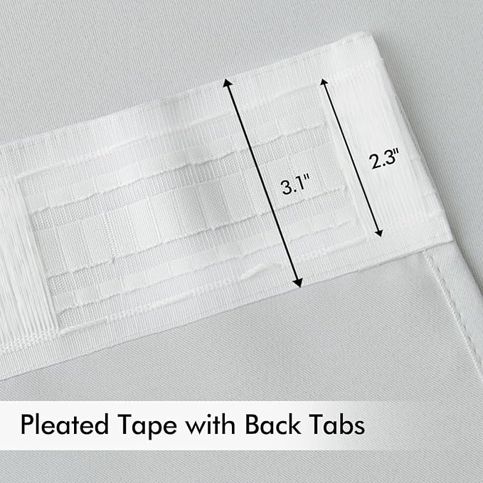 MIULEE Back Tab Light Blocking Curtains 90 Inch Long 2 Panels Set for Living Room Bedroom, Greyish White Rod Pocket/Pinch Pleated Thermal Insulated Room Darkening Blackout Curtains, 52 x 90 Inch