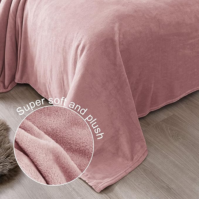 Exclusivo Mezcla Fleece Blankets Queen Size for Bed, Super Soft and Warm, All Season, Cozy, Plush, Lightweight, 90x90 Inches, Dusty Pink
