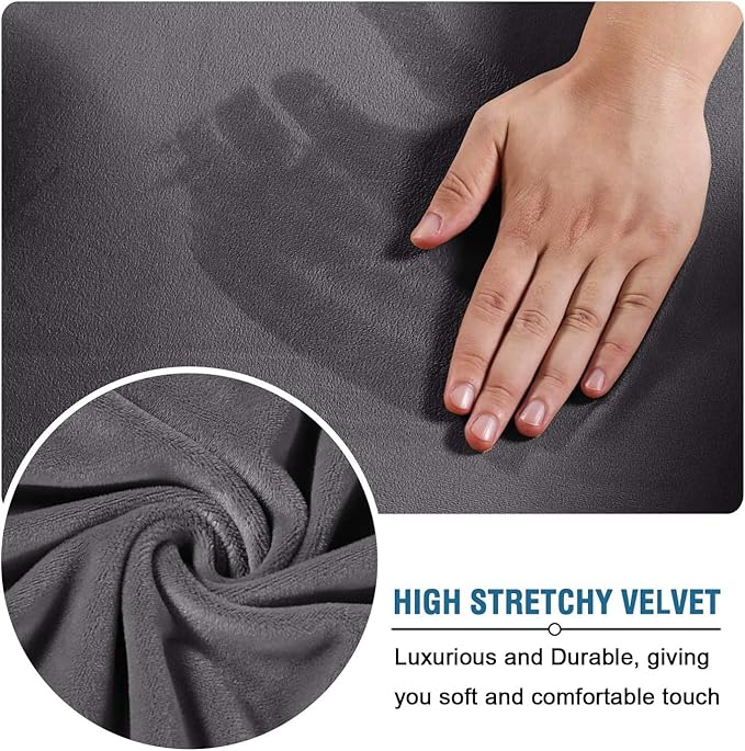 H.VERSAILTEX High Stretch Sofa Slipcover 4 Piece Cover Velvet Furniture Protector Form Fit Thick Velvet Extra Large Sofa Cover for 3 Cushion Couch Width Up to 97 Inch (Large Sofa, Grey)