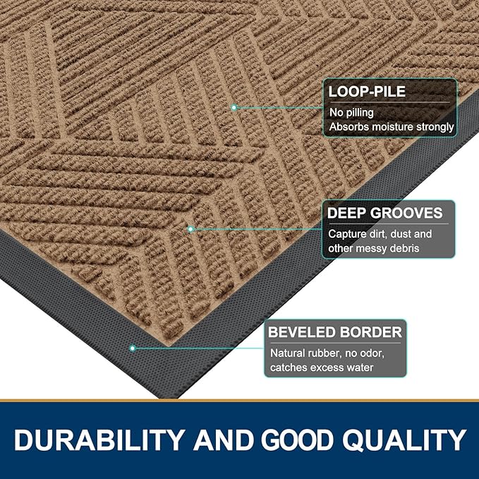 Smiry Front Door Mat Outside Entrance, Heavy Duty Sturdy Natural Rubber Doormat, Trap Dirt and Moisture, Easy Clean Low Profile Welcome Floor Mats for Indoor Outdoor Entry, 35X23 Inch, Coffee