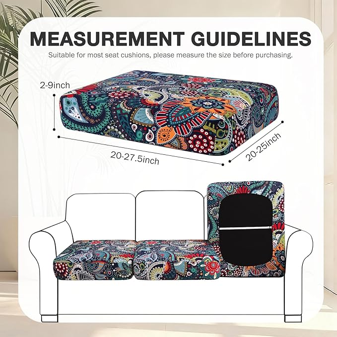 hyha 8Pcs Patio Cushion Covers, Stretch Outdoor Couch Cushion Covers Replacement, Washable Outdoor Chair/Sofa Slipcovers for Patio Furniture Cushions Protector with Elastic Bottom(Paisley,Cover Only)