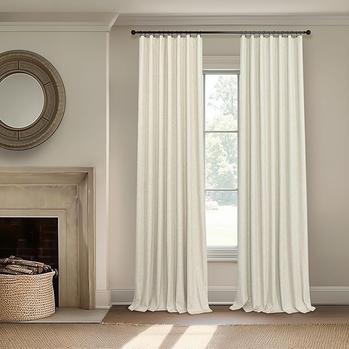 Darkening Curtains for Bedroom 72 Inch Length 2 Panels Coastal Linen Textured Blackout Curtains for Nursery Room Divider Office Cabin Closet Draft Blocking Block Out Kids Drape 52x72 Long Sand Beige