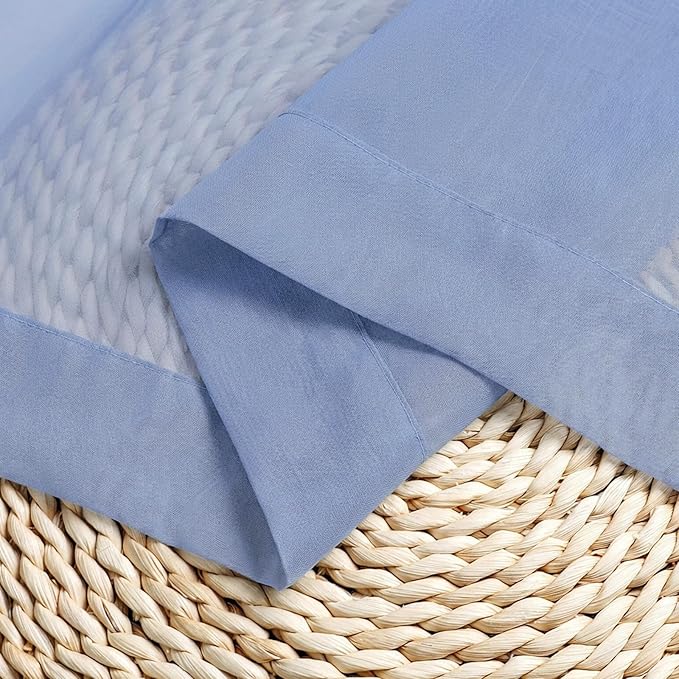 Chyhomenyc Sheer Curtains 54 Inch Long 2 Panels Set - Light Filtering Short Soft Airy Short Cafe Curtains, Modern Rod Pocket for Dinning Living Room Bedroom, 42Wx54L Inch, Denim Blue