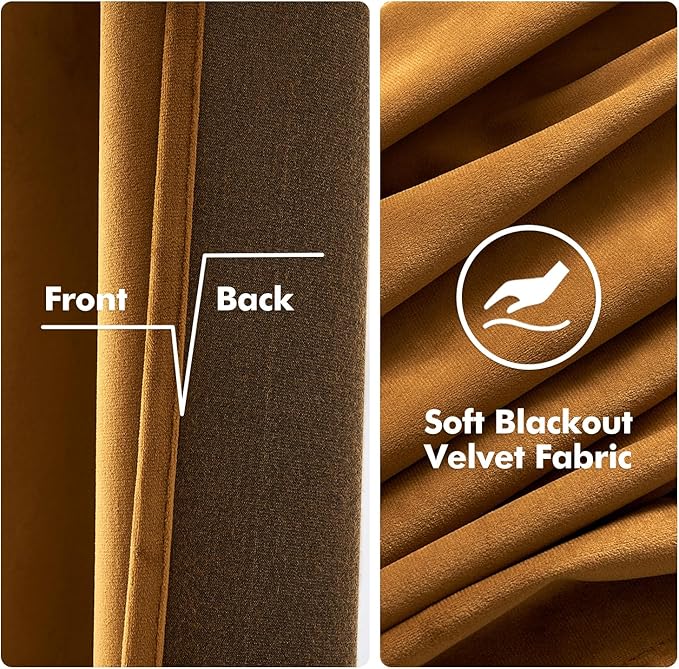 MIULEE Velvet Curtains Golden Brown Elegant Grommet Curtains Thermal Insulated Soundproof Room Darkening Curtains/Drapes for Classical Living Room Bedroom Decor 52 x 72 Inch Set of 2