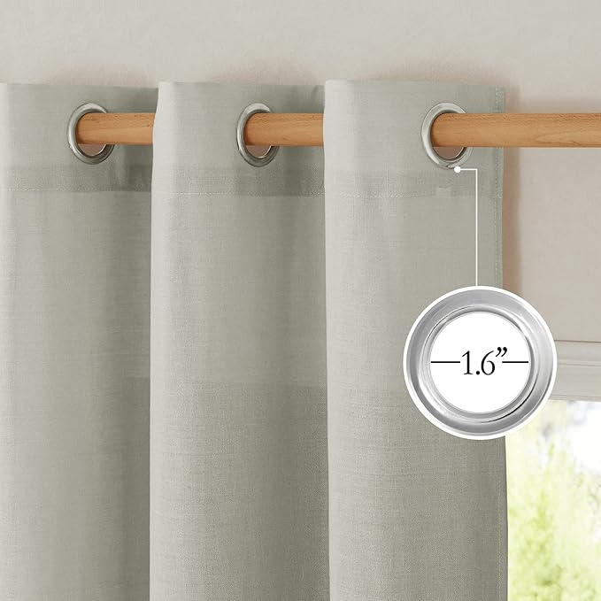 NICETOWN Rustic Linen 102 inch Long Curtains for Living Room, Grommet Privacy Added Thick Linen Weave with Light Filter Window Curtains & Drapes for Bedroom, Gray, W55 x L102, 2 Panels